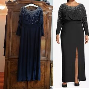 Betsy & Adam embellished midnight blue formal gown